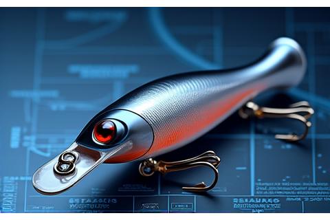 流線形に設計されたルアーの断面図と実際のルアー